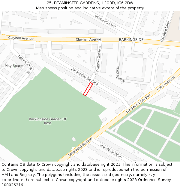 25, BEAMINSTER GARDENS, ILFORD, IG6 2BW: Location map and indicative extent of plot
