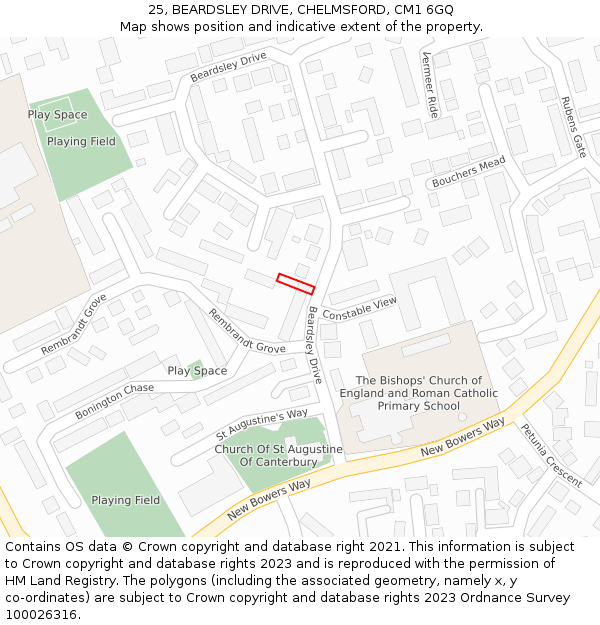 25, BEARDSLEY DRIVE, CHELMSFORD, CM1 6GQ: Location map and indicative extent of plot