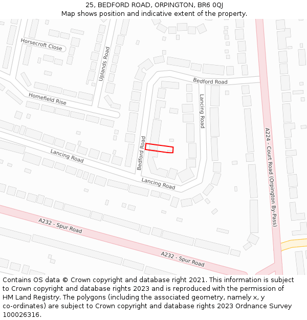 25, BEDFORD ROAD, ORPINGTON, BR6 0QJ: Location map and indicative extent of plot