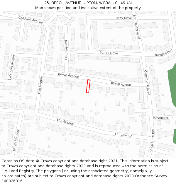 25, BEECH AVENUE, UPTON, WIRRAL, CH49 4NJ: Location map and indicative extent of plot
