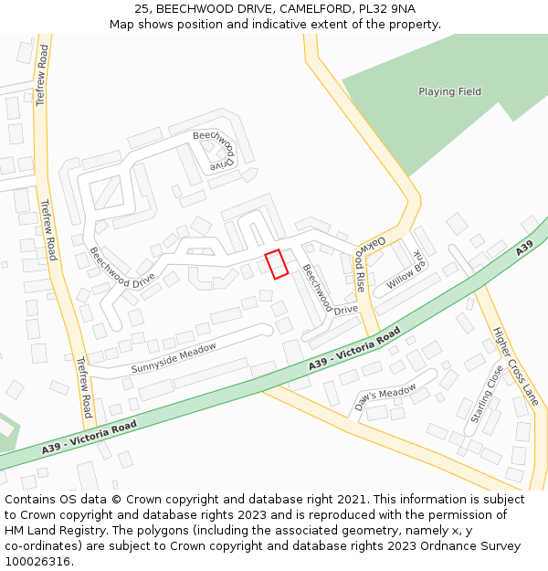 25, BEECHWOOD DRIVE, CAMELFORD, PL32 9NA: Location map and indicative extent of plot