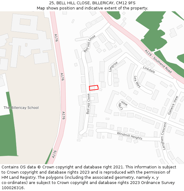 25, BELL HILL CLOSE, BILLERICAY, CM12 9FS: Location map and indicative extent of plot