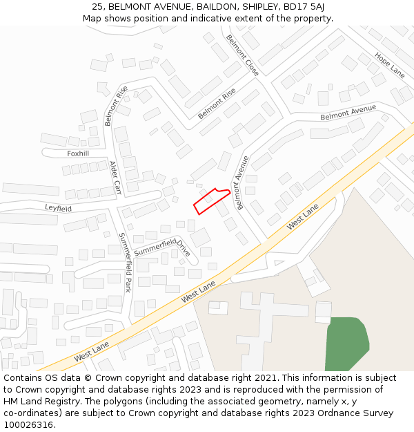 25, BELMONT AVENUE, BAILDON, SHIPLEY, BD17 5AJ: Location map and indicative extent of plot