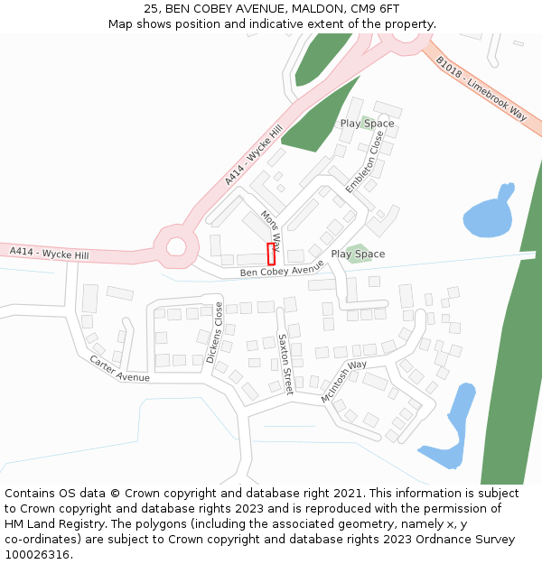 25, BEN COBEY AVENUE, MALDON, CM9 6FT: Location map and indicative extent of plot