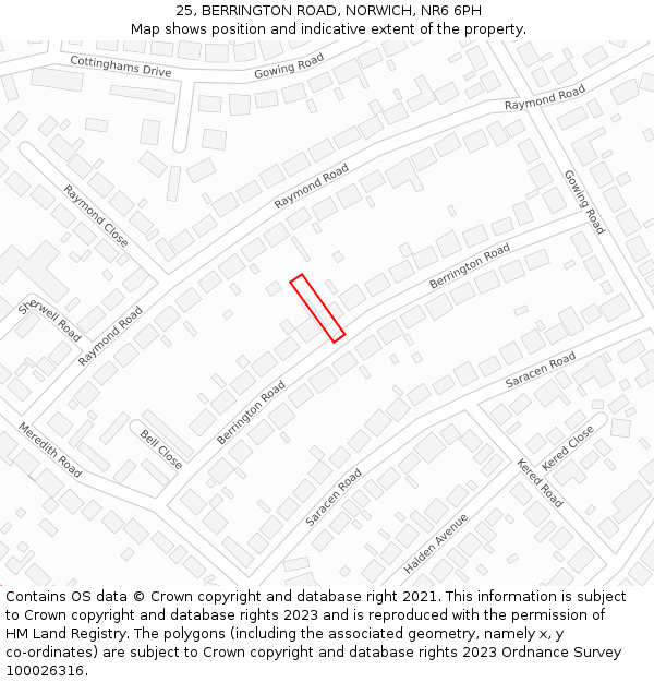 25, BERRINGTON ROAD, NORWICH, NR6 6PH: Location map and indicative extent of plot