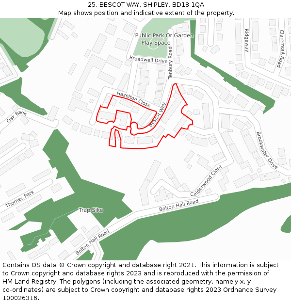 25, BESCOT WAY, SHIPLEY, BD18 1QA: Location map and indicative extent of plot