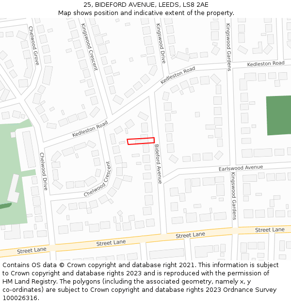 25, BIDEFORD AVENUE, LEEDS, LS8 2AE: Location map and indicative extent of plot