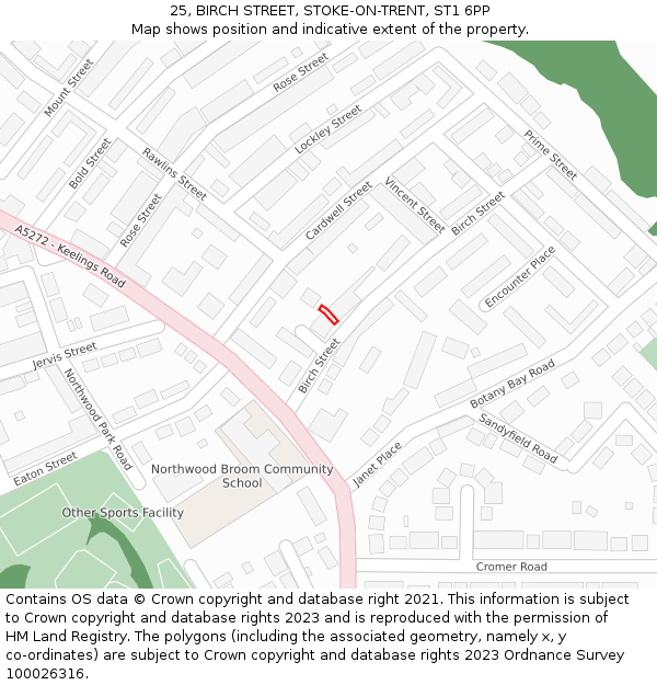 25, BIRCH STREET, STOKE-ON-TRENT, ST1 6PP: Location map and indicative extent of plot