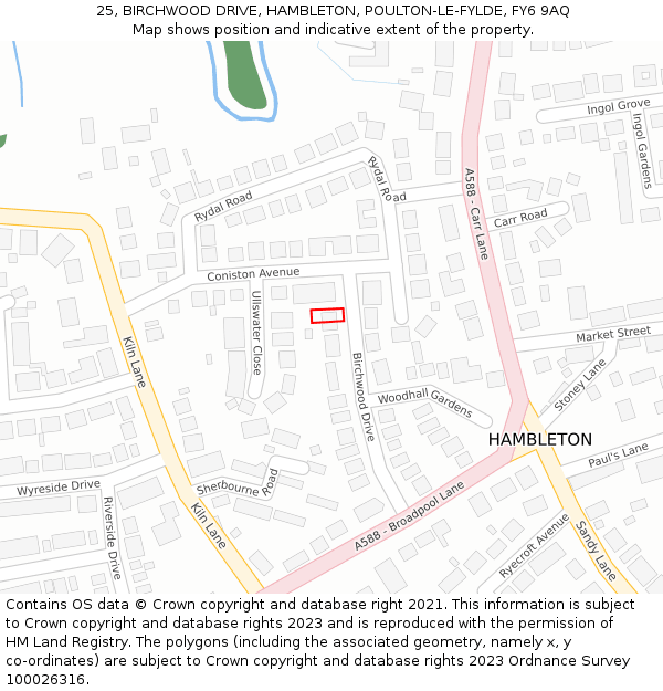 25, BIRCHWOOD DRIVE, HAMBLETON, POULTON-LE-FYLDE, FY6 9AQ: Location map and indicative extent of plot