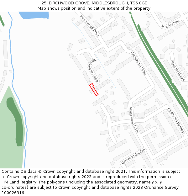 25, BIRCHWOOD GROVE, MIDDLESBROUGH, TS6 0GE: Location map and indicative extent of plot