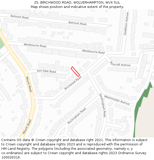 25, BIRCHWOOD ROAD, WOLVERHAMPTON, WV4 5UL: Location map and indicative extent of plot