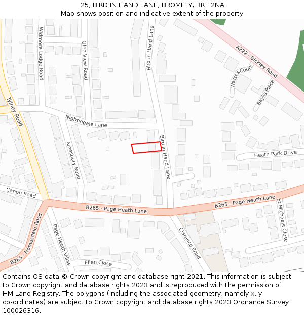 25, BIRD IN HAND LANE, BROMLEY, BR1 2NA: Location map and indicative extent of plot