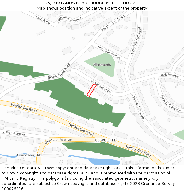 25, BIRKLANDS ROAD, HUDDERSFIELD, HD2 2PF: Location map and indicative extent of plot
