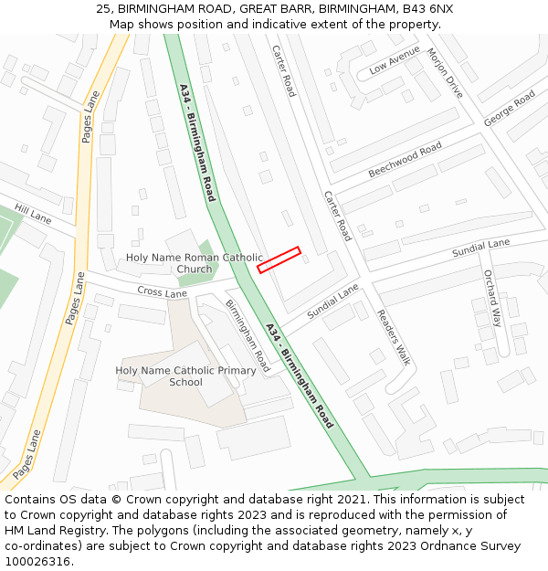 25, BIRMINGHAM ROAD, GREAT BARR, BIRMINGHAM, B43 6NX: Location map and indicative extent of plot