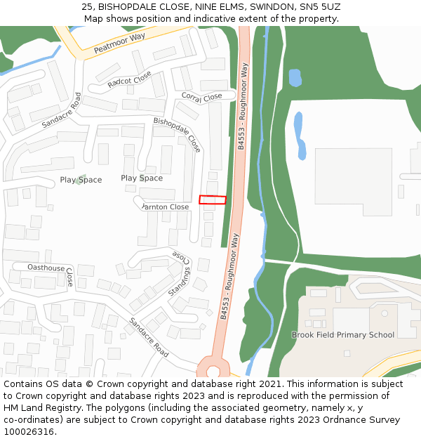 25, BISHOPDALE CLOSE, NINE ELMS, SWINDON, SN5 5UZ: Location map and indicative extent of plot