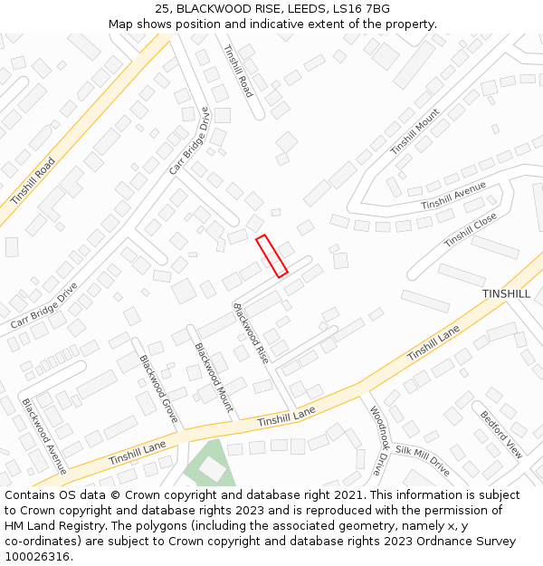 25, BLACKWOOD RISE, LEEDS, LS16 7BG: Location map and indicative extent of plot
