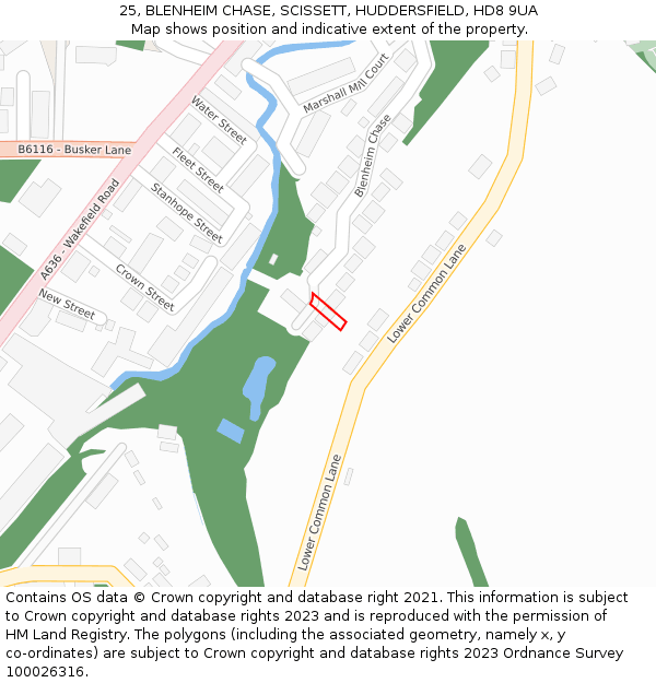 25, BLENHEIM CHASE, SCISSETT, HUDDERSFIELD, HD8 9UA: Location map and indicative extent of plot
