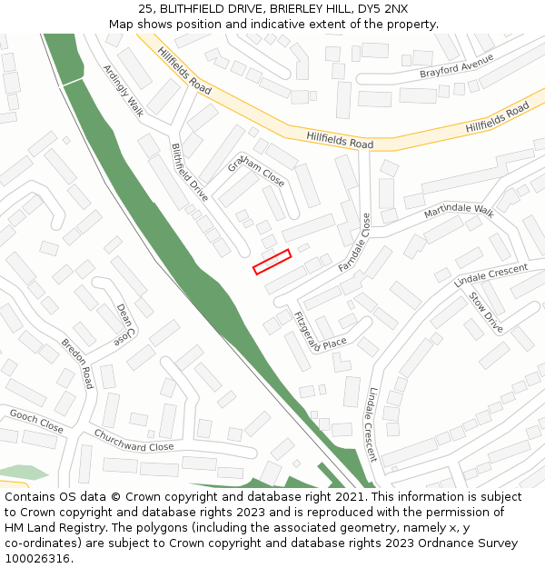 25, BLITHFIELD DRIVE, BRIERLEY HILL, DY5 2NX: Location map and indicative extent of plot