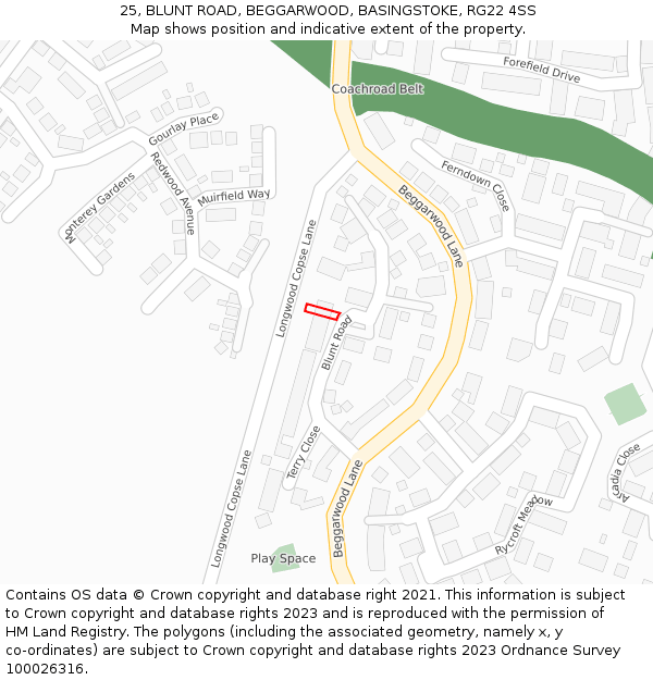 25, BLUNT ROAD, BEGGARWOOD, BASINGSTOKE, RG22 4SS: Location map and indicative extent of plot
