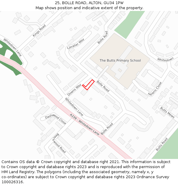 25, BOLLE ROAD, ALTON, GU34 1PW: Location map and indicative extent of plot