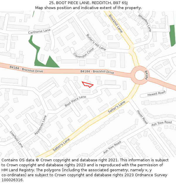 25, BOOT PIECE LANE, REDDITCH, B97 6SJ: Location map and indicative extent of plot