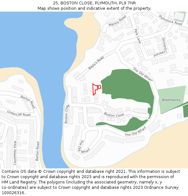 25, BOSTON CLOSE, PLYMOUTH, PL9 7NR: Location map and indicative extent of plot
