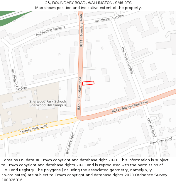 25, BOUNDARY ROAD, WALLINGTON, SM6 0ES: Location map and indicative extent of plot
