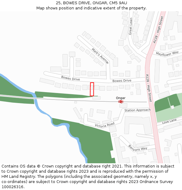 25, BOWES DRIVE, ONGAR, CM5 9AU: Location map and indicative extent of plot