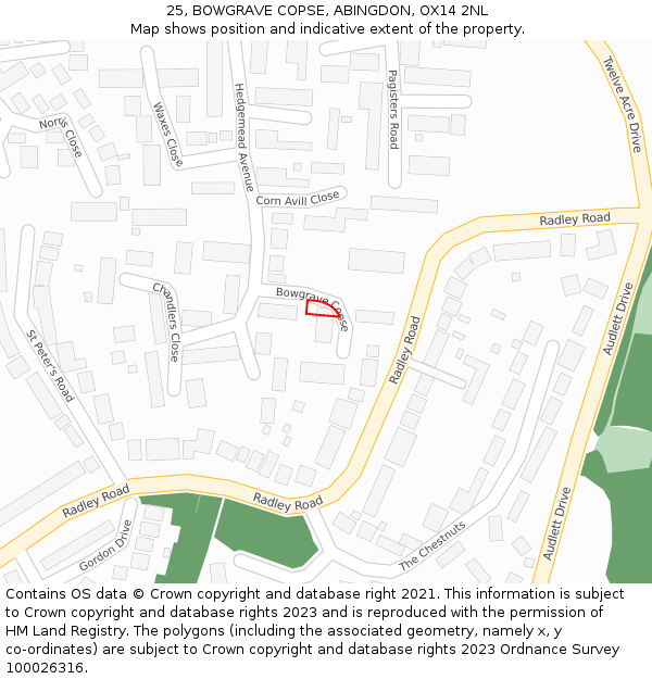 25, BOWGRAVE COPSE, ABINGDON, OX14 2NL: Location map and indicative extent of plot