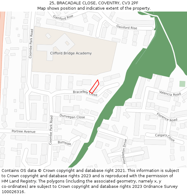 25, BRACADALE CLOSE, COVENTRY, CV3 2PF: Location map and indicative extent of plot