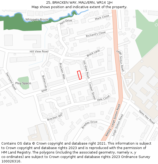 25, BRACKEN WAY, MALVERN, WR14 1JH: Location map and indicative extent of plot