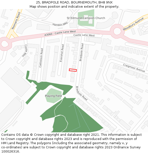 25, BRADPOLE ROAD, BOURNEMOUTH, BH8 9NX: Location map and indicative extent of plot