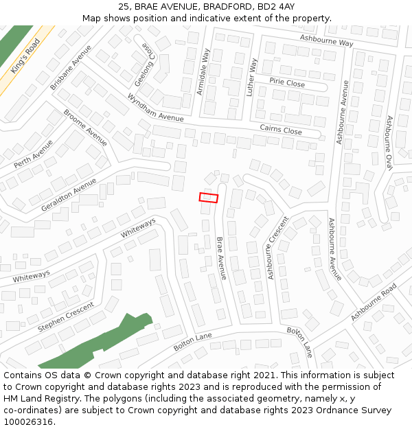 25, BRAE AVENUE, BRADFORD, BD2 4AY: Location map and indicative extent of plot