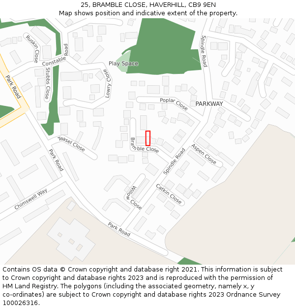 25, BRAMBLE CLOSE, HAVERHILL, CB9 9EN: Location map and indicative extent of plot