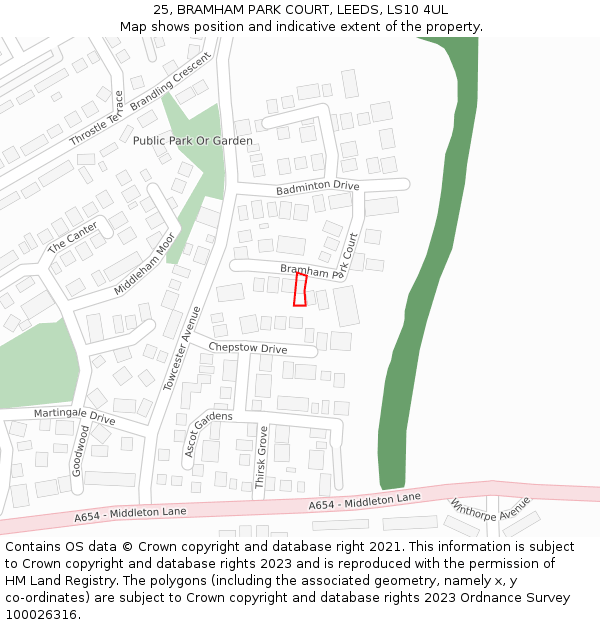 25, BRAMHAM PARK COURT, LEEDS, LS10 4UL: Location map and indicative extent of plot