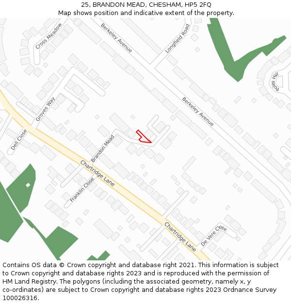25, BRANDON MEAD, CHESHAM, HP5 2FQ: Location map and indicative extent of plot