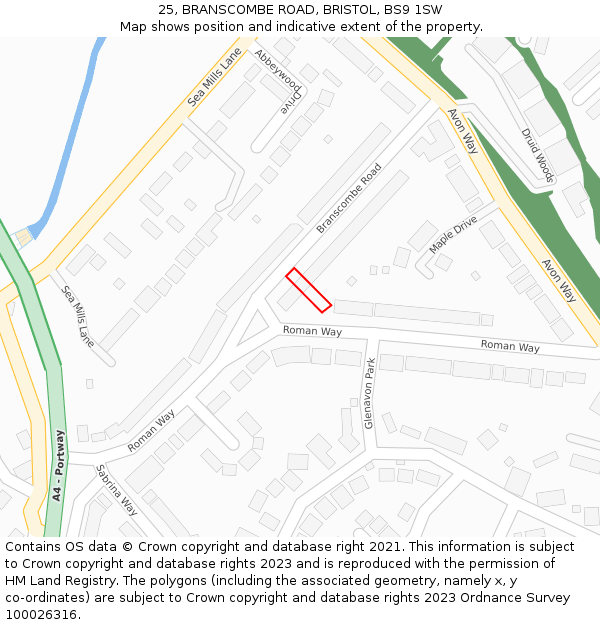 25, BRANSCOMBE ROAD, BRISTOL, BS9 1SW: Location map and indicative extent of plot