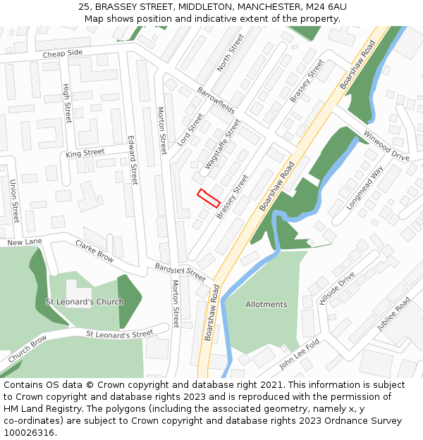 25, BRASSEY STREET, MIDDLETON, MANCHESTER, M24 6AU: Location map and indicative extent of plot