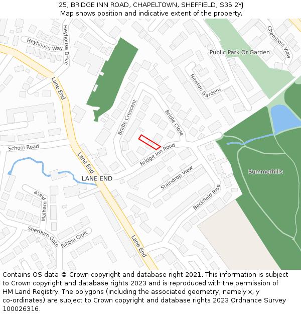 25, BRIDGE INN ROAD, CHAPELTOWN, SHEFFIELD, S35 2YJ: Location map and indicative extent of plot