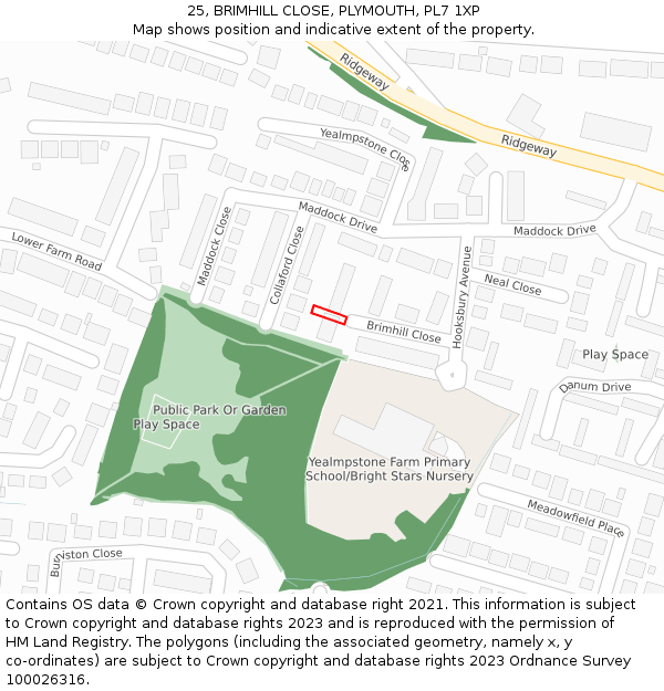 25, BRIMHILL CLOSE, PLYMOUTH, PL7 1XP: Location map and indicative extent of plot