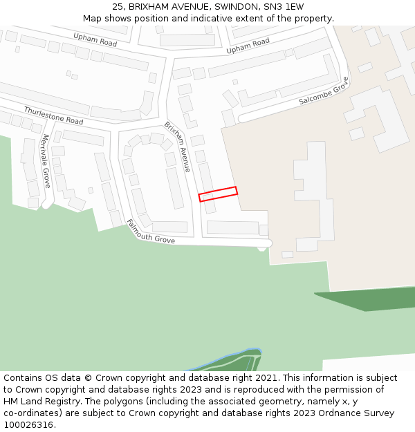 25, BRIXHAM AVENUE, SWINDON, SN3 1EW: Location map and indicative extent of plot
