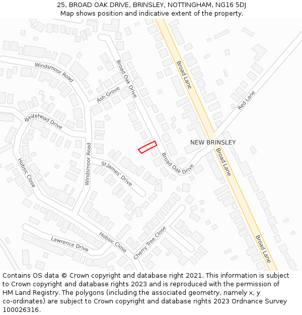 25, BROAD OAK DRIVE, BRINSLEY, NOTTINGHAM, NG16 5DJ: Location map and indicative extent of plot