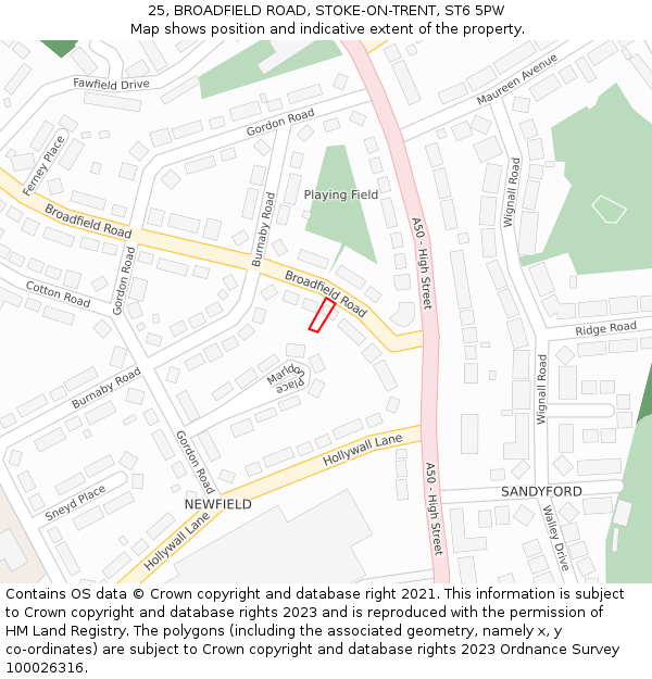 25, BROADFIELD ROAD, STOKE-ON-TRENT, ST6 5PW: Location map and indicative extent of plot