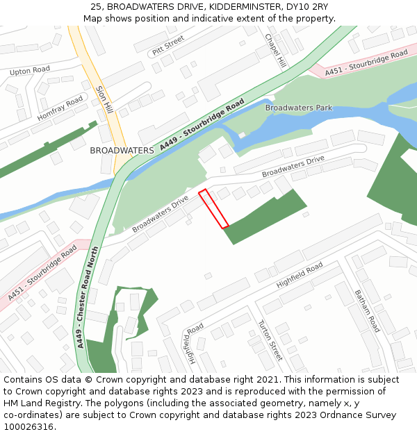 25, BROADWATERS DRIVE, KIDDERMINSTER, DY10 2RY: Location map and indicative extent of plot