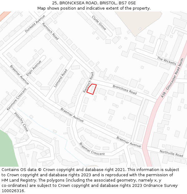 25, BRONCKSEA ROAD, BRISTOL, BS7 0SE: Location map and indicative extent of plot