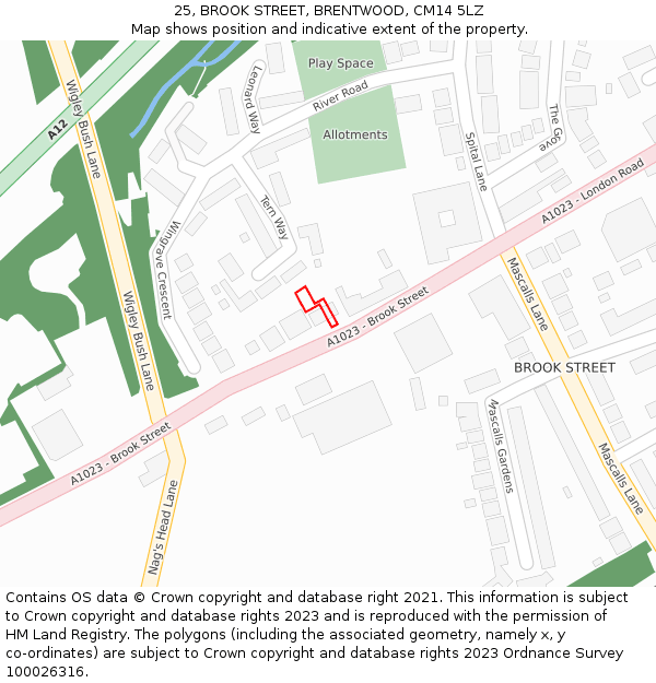 25, BROOK STREET, BRENTWOOD, CM14 5LZ: Location map and indicative extent of plot
