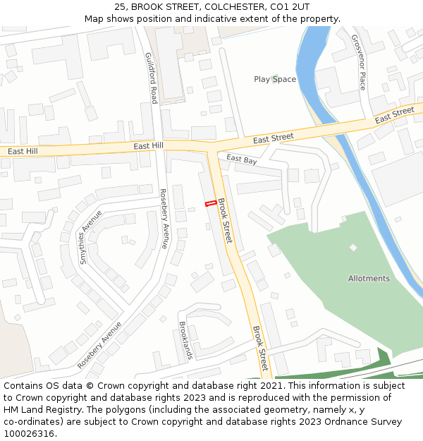 25, BROOK STREET, COLCHESTER, CO1 2UT: Location map and indicative extent of plot