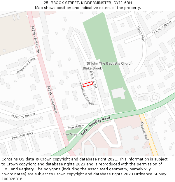 25, BROOK STREET, KIDDERMINSTER, DY11 6RH: Location map and indicative extent of plot