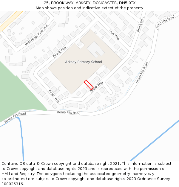 25, BROOK WAY, ARKSEY, DONCASTER, DN5 0TX: Location map and indicative extent of plot