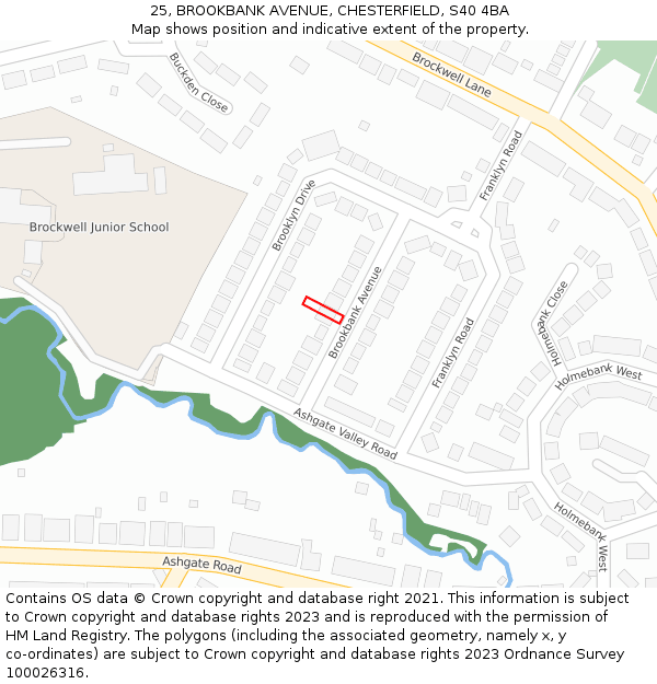 25, BROOKBANK AVENUE, CHESTERFIELD, S40 4BA: Location map and indicative extent of plot